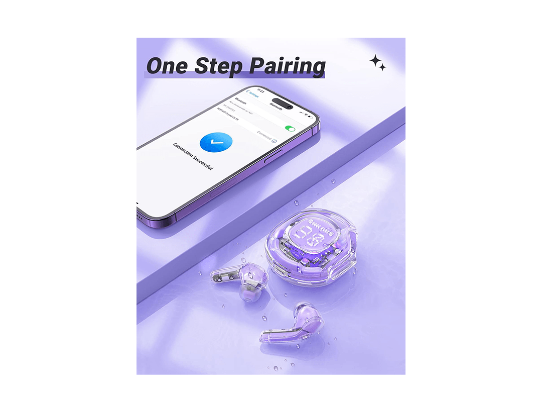 Acefast T8 Wireless Earphones Bluetooth 5.3 Headphones LED Power Display Mini Crystal in-Ear Earbuds with Wireless Charging Case - Purple in Qatar Acefast T8 Wireless Earphones Bluetooth 5.3 Headphones LED Power Display Mini Crystal in-Ear Earbuds with Wireless Charging Case - Purple in Qatar